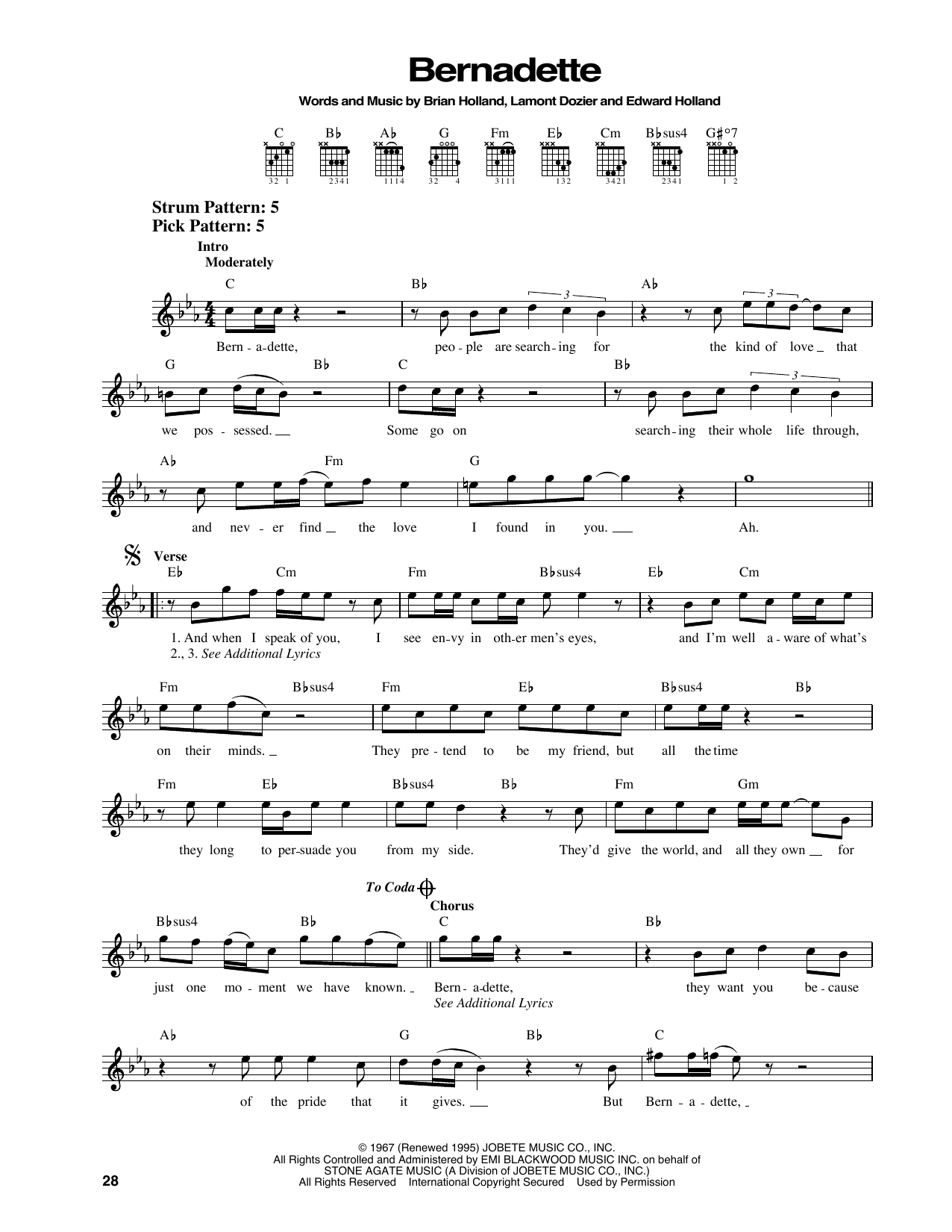 The Four Tops Bernadette sheet music notes and chords. Download Printable PDF.