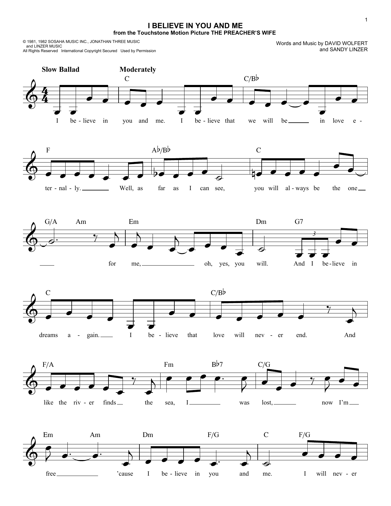 The Four Tops I Believe In You And Me sheet music notes and chords. Download Printable PDF.