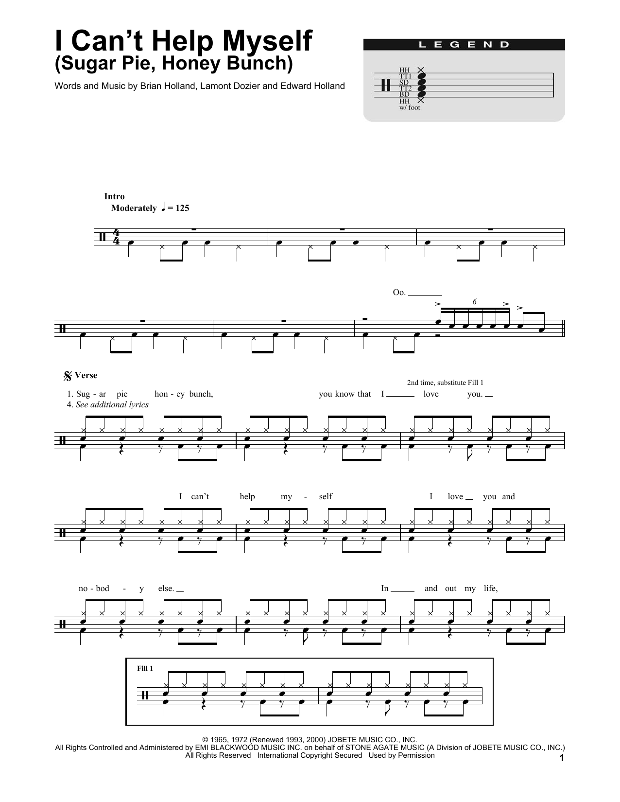 The Four Tops I Can't Help Myself (Sugar Pie, Honey Bunch) sheet music notes and chords. Download Printable PDF.