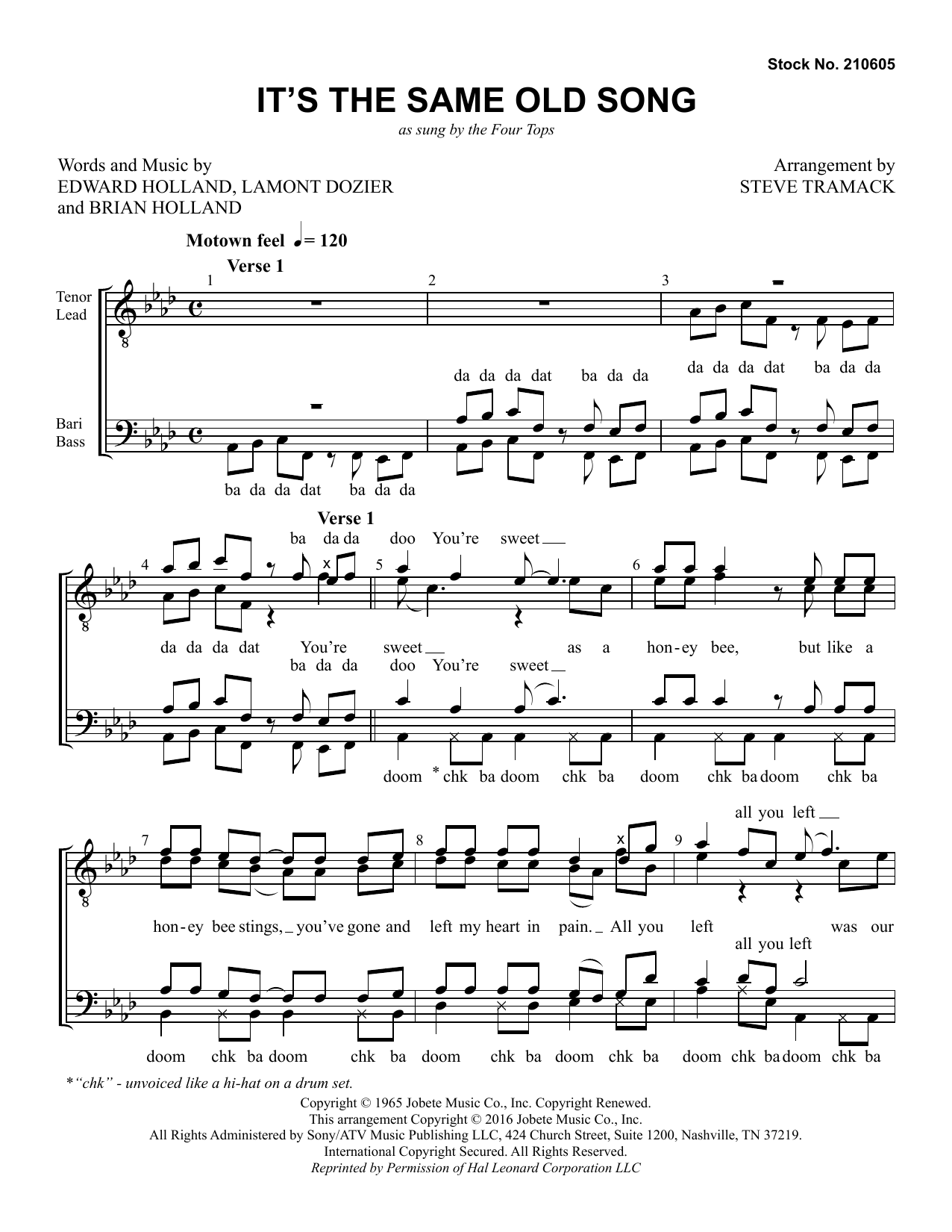 The Four Tops It's the Same Old Song (arr. Steve Tramack) sheet music notes and chords. Download Printable PDF.