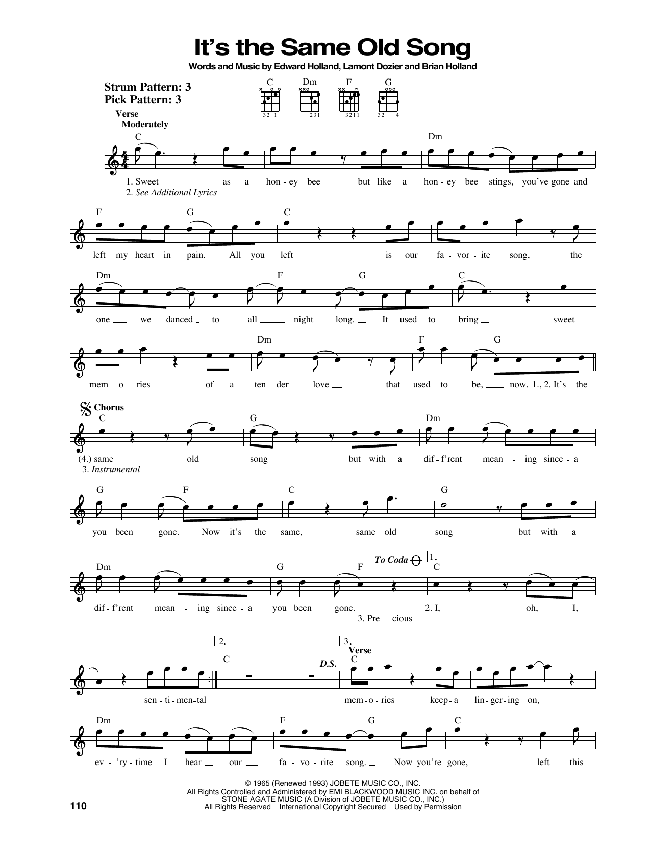 The Four Tops It's The Same Old Song sheet music notes and chords. Download Printable PDF.