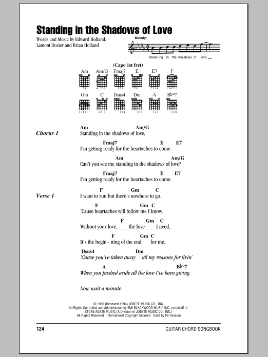 The Four Tops Standing In The Shadows Of Love sheet music notes and chords. Download Printable PDF.