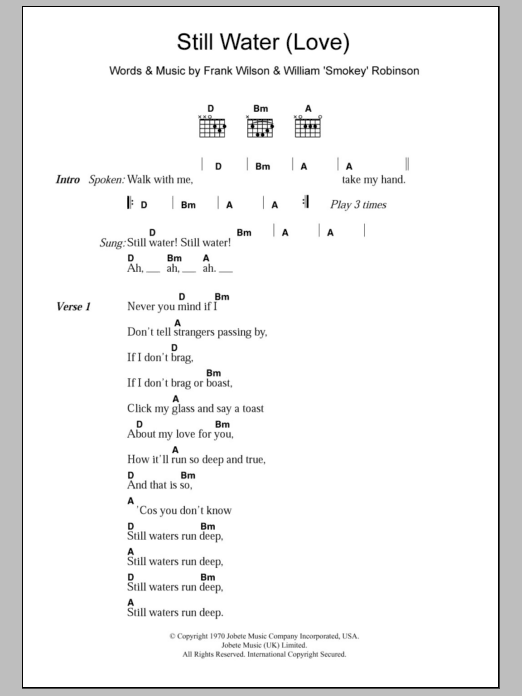 The Four Tops Still Water (Love) sheet music notes and chords. Download Printable PDF.