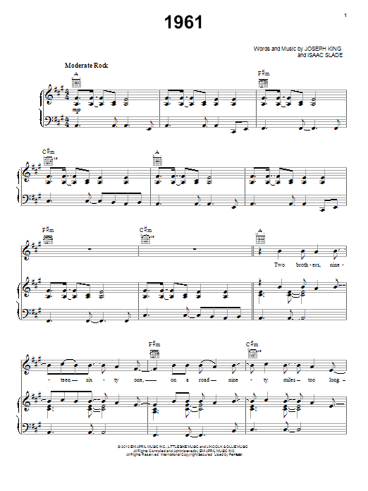 Learn to play The Fray 1961 sheet music for Piano, Vocal & Guitar Chords (Right-Hand Melody) in minutes. Price: 7.8900$ The Fray 1961 sheet music notes and chords arranged for Piano, Vocal & Guitar Chords (Right-Hand Melody)
