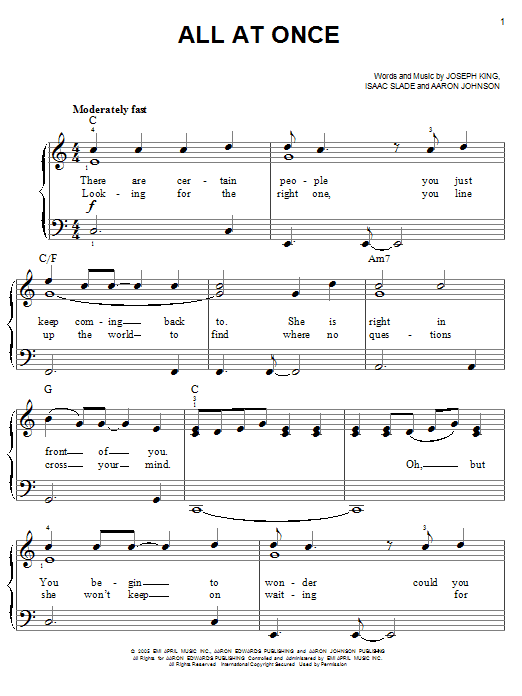 The Fray All At Once sheet music notes and chords. Download Printable PDF.