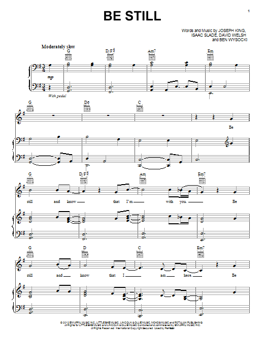 Learn to play The Fray Be Still sheet music for Piano, Vocal & Guitar Chords (Right-Hand Melody) in minutes. Price: 7.8900$ The Fray Be Still sheet music notes and chords arranged for Piano, Vocal & Guitar Chords (Right-Hand Melody)