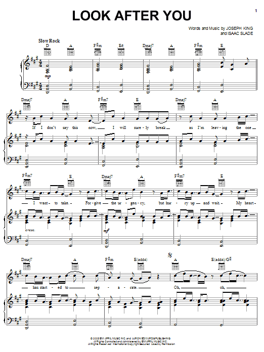 The Fray Look After You sheet music notes and chords. Download Printable PDF.