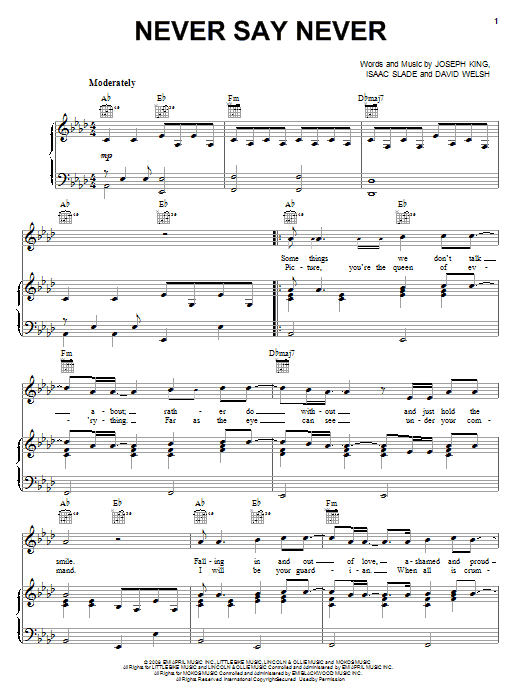 The Fray Never Say Never sheet music notes and chords. Download Printable PDF.