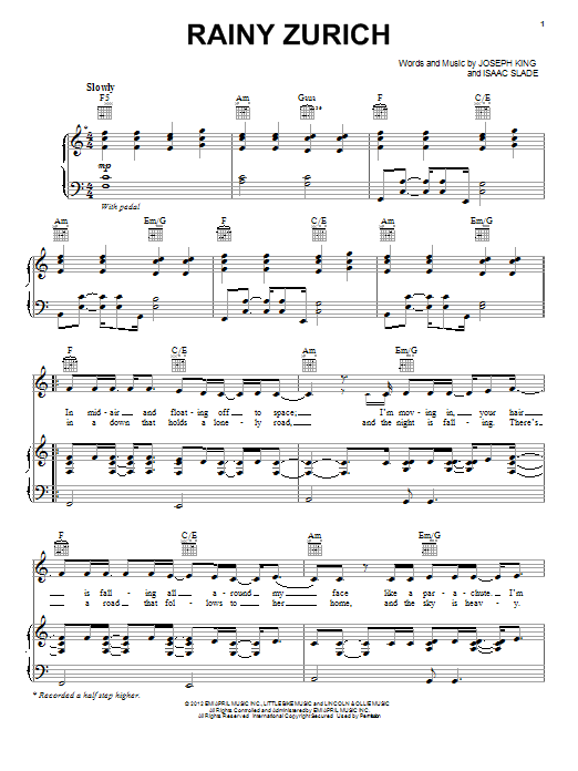 The Fray Rainy Zurich sheet music notes and chords. Download Printable PDF.