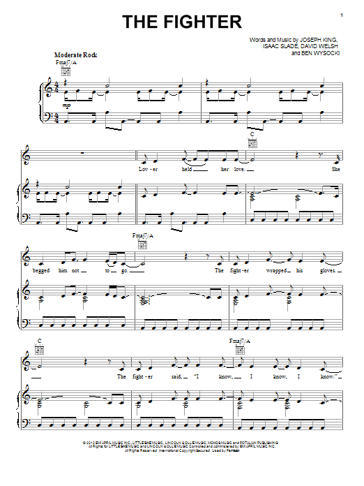 Learn to play The Fray The Fighter sheet music for Piano, Vocal & Guitar Chords (Right-Hand Melody) in minutes. Price: 7.8900$ The Fray The Fighter sheet music notes and chords arranged for Piano, Vocal & Guitar Chords (Right-Hand Melody)
