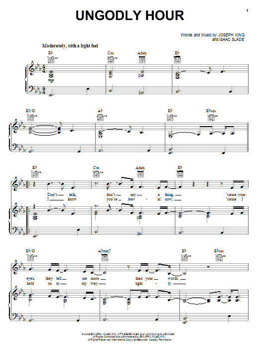 The Fray Ungodly Hour sheet music notes and chords arranged for Piano, Vocal & Guitar Chords (Right-Hand Melody)