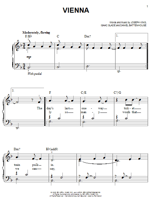 The Fray Vienna sheet music notes and chords. Download Printable PDF.