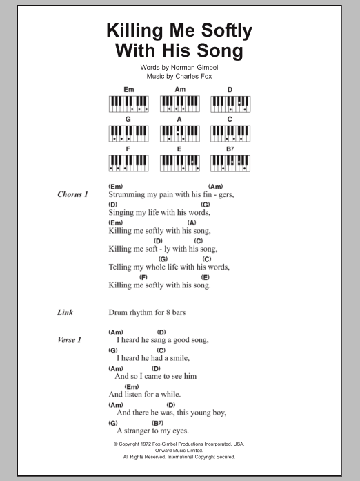 The Fugees Killing Me Softly With His Song sheet music notes and chords. Download Printable PDF.