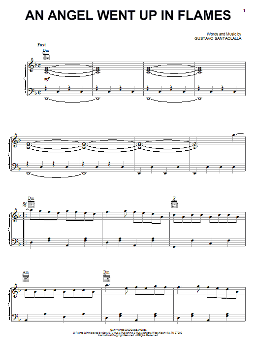 The Gas Band An Angel Went Up In Flames sheet music notes and chords arranged for Piano Solo