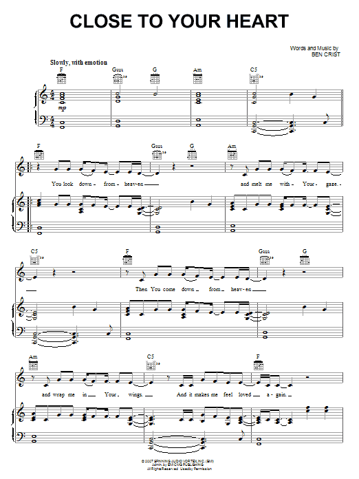 Learn to play The Glorious Unseen Close To Your Heart sheet music for Piano, Vocal & Guitar Chords (Right-Hand Melody) in minutes. Price: 7.8900$ The Glorious Unseen Close To Your Heart sheet music notes and chords arranged for Piano, Vocal & Guitar Chords (Right-Hand Melody)