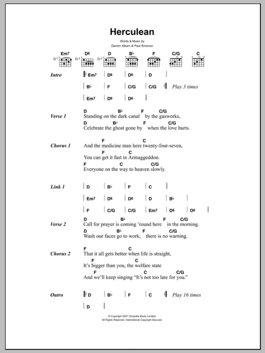 The Good, the Bad & the Queen Herculean sheet music notes and chords. Download Printable PDF.