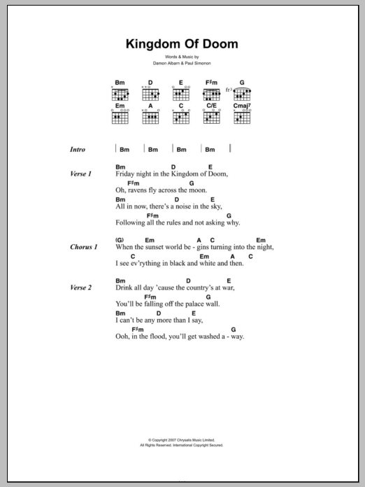 The Good, the Bad & the Queen Kingdom Of Doom sheet music notes and chords. Download Printable PDF.