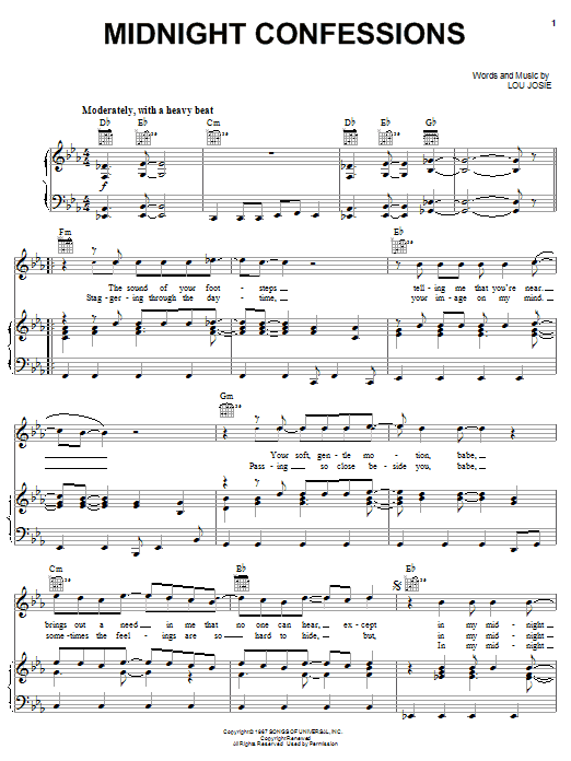 The Grass Roots Midnight Confessions sheet music notes and chords. Download Printable PDF.