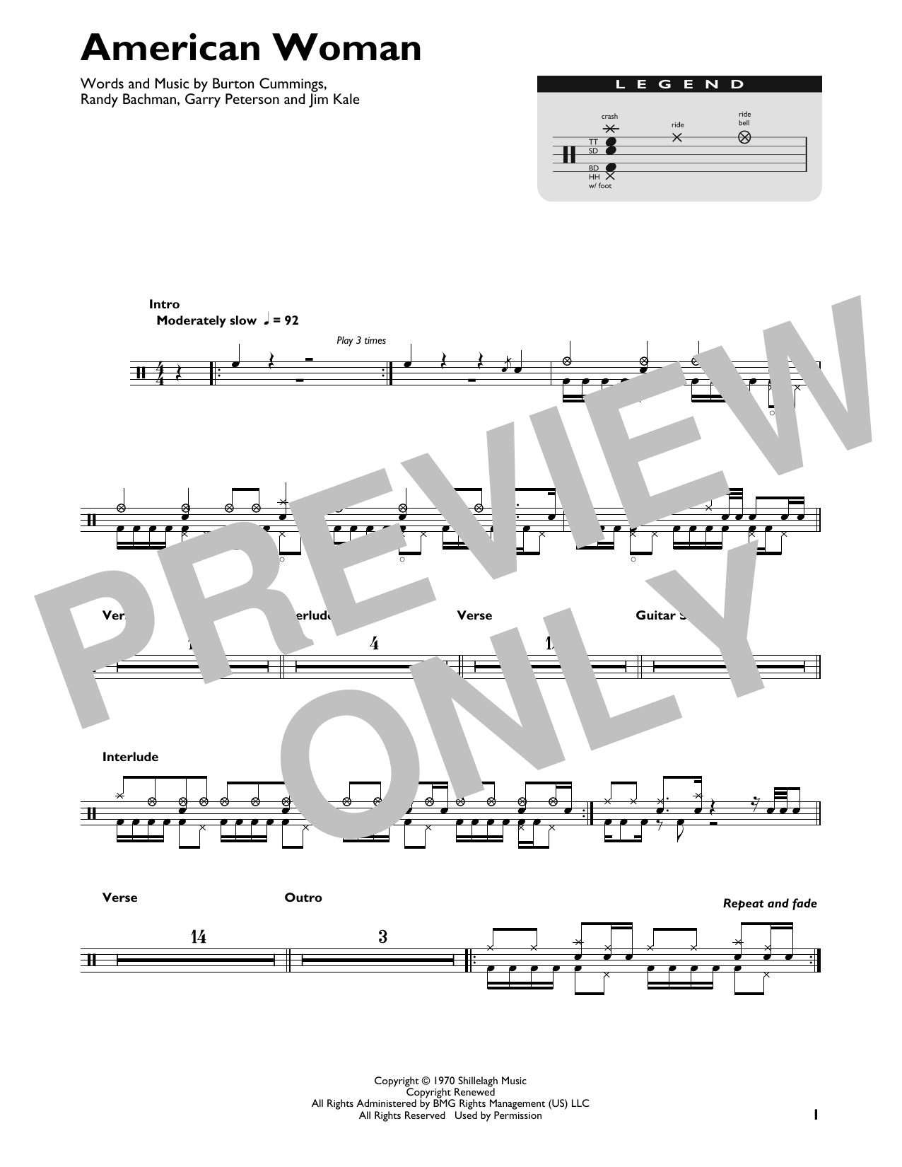 The Guess Who American Woman sheet music notes and chords. Download Printable PDF.