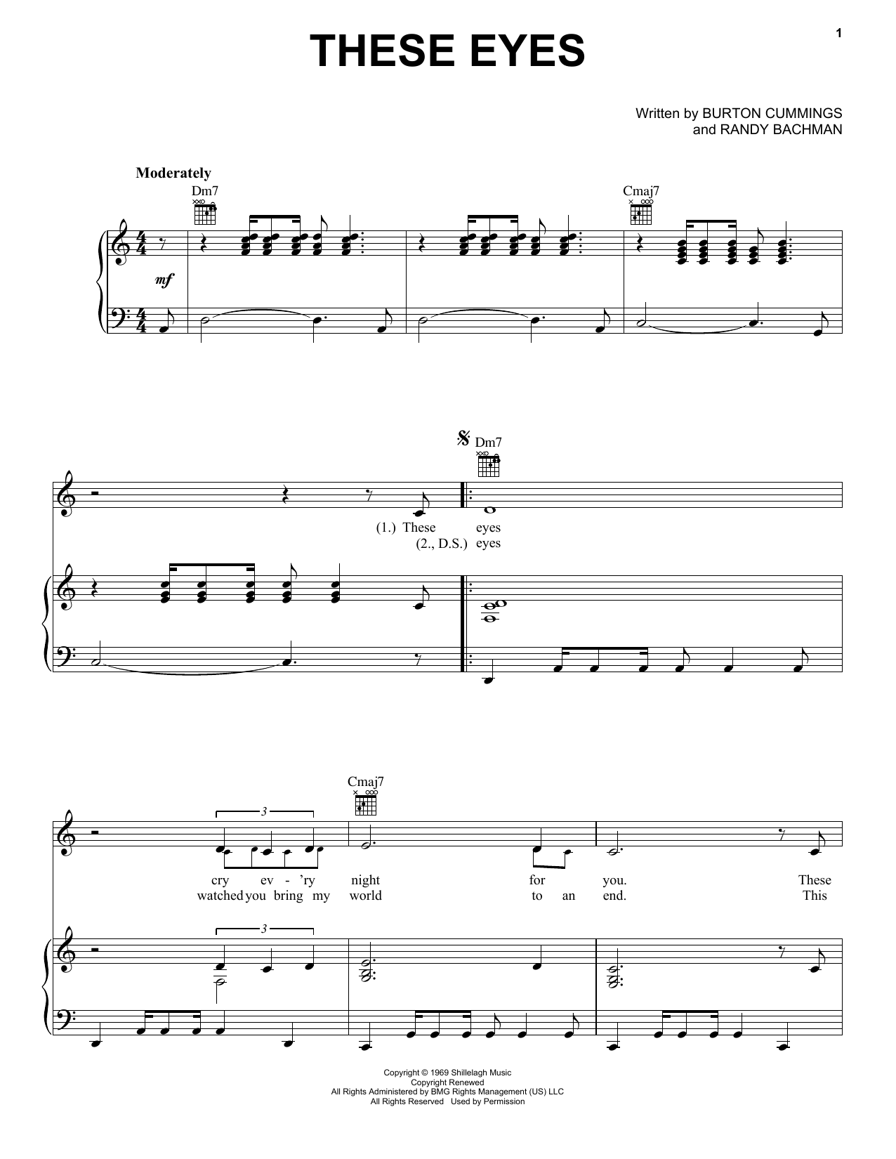 The Guess Who These Eyes sheet music notes and chords. Download Printable PDF.