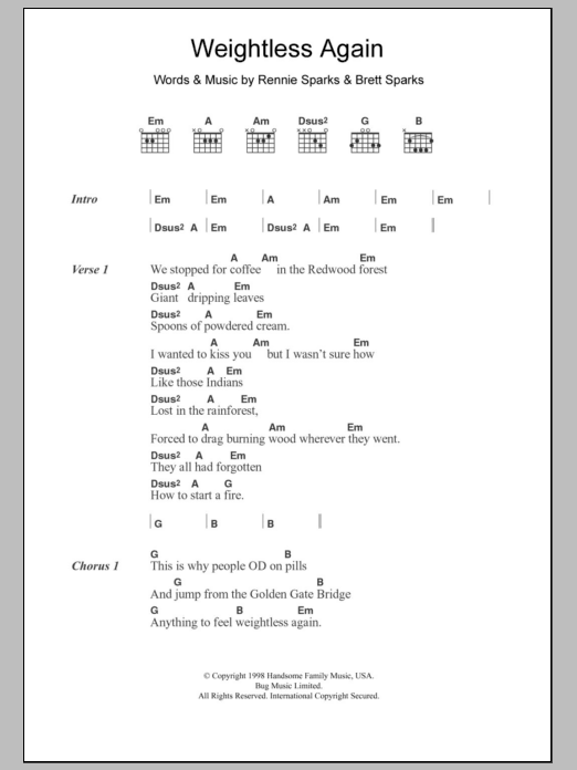 The Handsome Family Weightless Again sheet music notes and chords. Download Printable PDF.