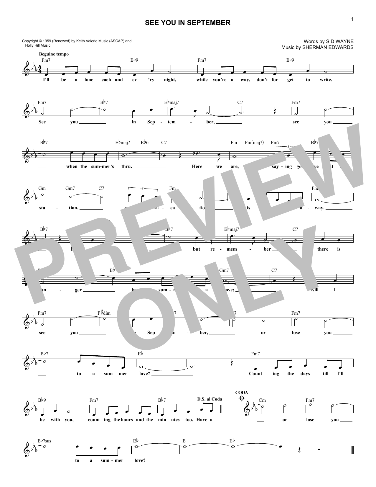 The Happenings See You In September sheet music notes and chords. Download Printable PDF.