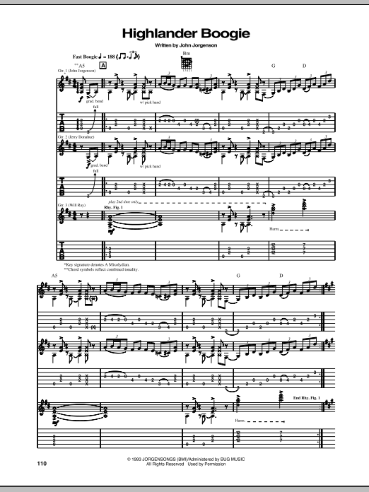 Learn to play The Hellecasters Highlander Boogie sheet music for Guitar Tab in minutes. Price: 7.8900$ The Hellecasters Highlander Boogie sheet music notes and chords arranged for Guitar Tab