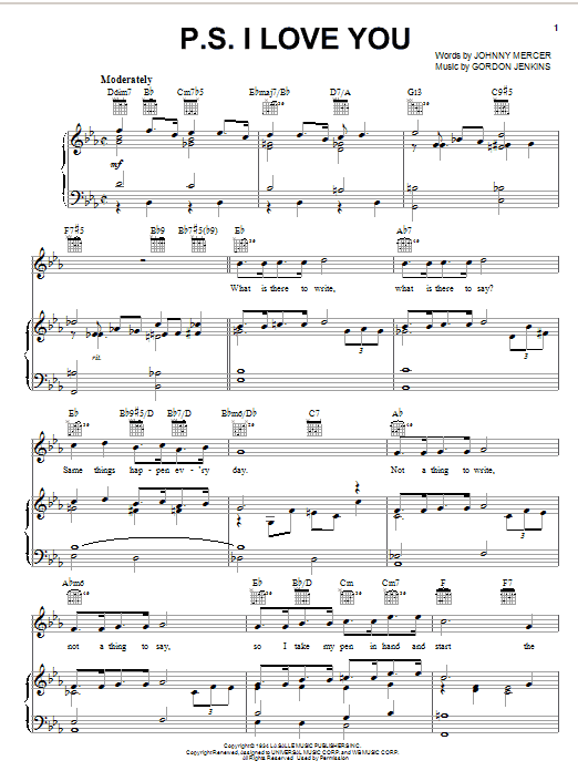 Learn to play The Hilltoppers P.S. I Love You sheet music for Real Book – Melody & Chords – Eb Instruments in minutes. Price: 5.9900$ The Hilltoppers P.S. I Love You sheet music notes and chords arranged for Real Book – Melody & Chords – Eb Instruments