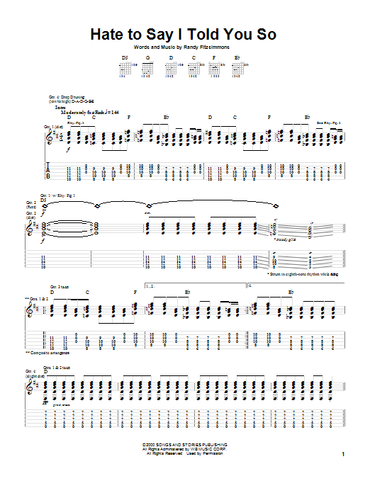 Learn to play The Hives Hate To Say I Told You So sheet music for Guitar Tab in minutes. Price: 7.8900$ The Hives Hate To Say I Told You So sheet music notes and chords arranged for Guitar Tab