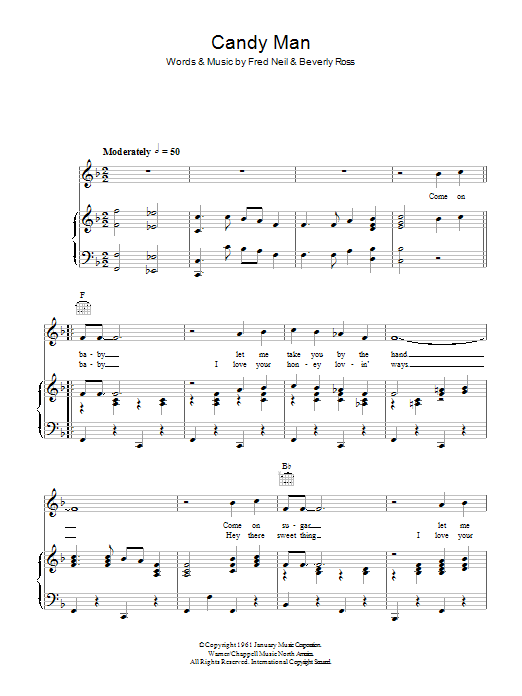The Hollies Candy Man sheet music notes and chords arranged for Piano, Vocal & Guitar Chords