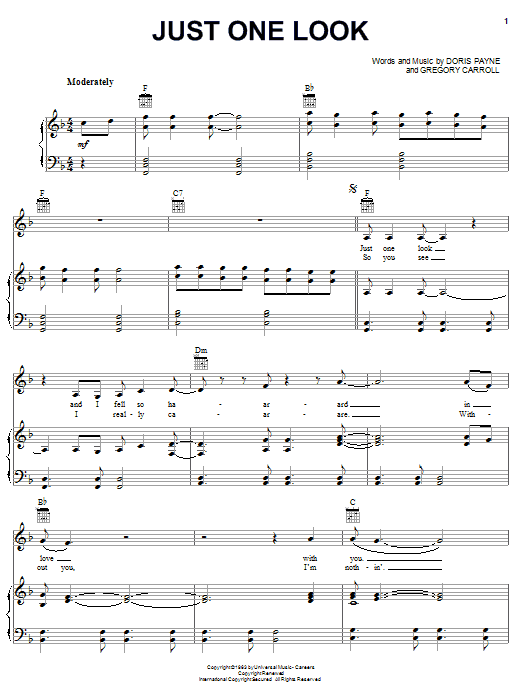 The Hollies Just One Look sheet music notes and chords. Download Printable PDF.