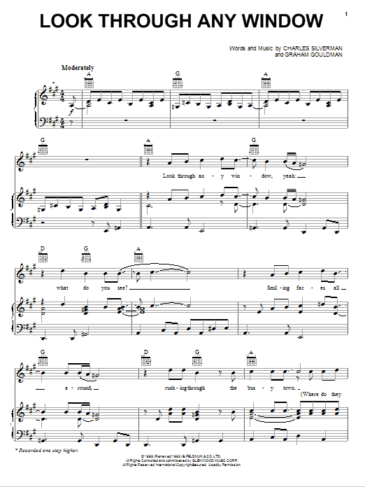 Learn to play The Hollies Look Through Any Window sheet music for Piano, Vocal & Guitar Chords (Right-Hand Melody) in minutes. Price: 6.9900$ The Hollies Look Through Any Window sheet music notes and chords arranged for Piano, Vocal & Guitar Chords (Right-Hand Melody)
