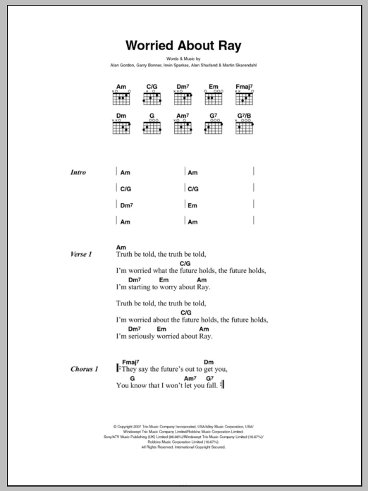 Learn to play The Hoosiers Worried About Ray sheet music for Piano, Vocal & Guitar Chords in minutes. Price: 7.8900$ The Hoosiers Worried About Ray sheet music notes and chords arranged for Piano, Vocal & Guitar Chords
