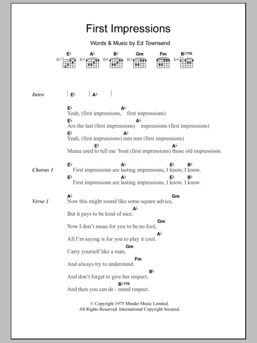 The Impressions First Impressions sheet music notes and chords. Download Printable PDF.