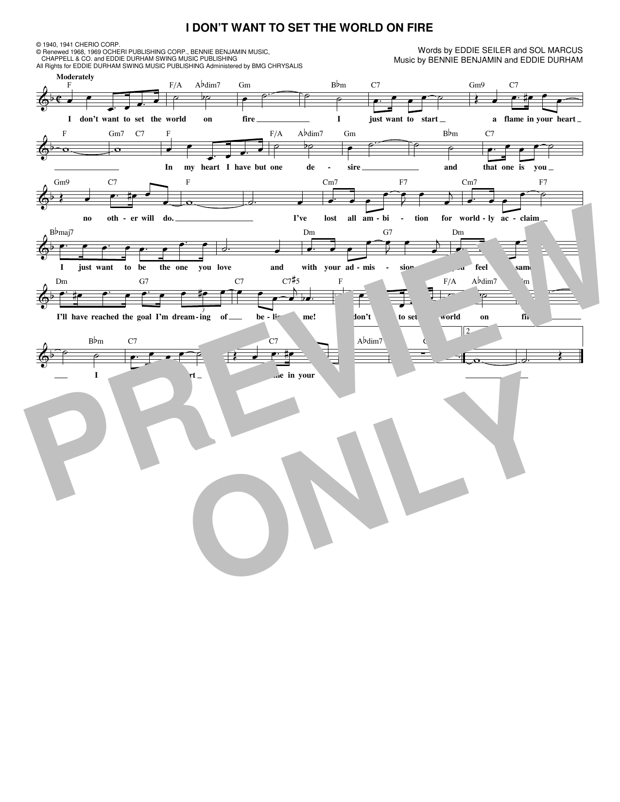 The Ink Spots I Don't Want To Set The World On Fire sheet music notes and chords. Download Printable PDF.