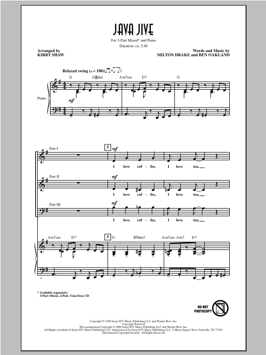 The Ink Spots Java Jive (arr. Kirby Shaw) sheet music notes and chords arranged for 3-Part Mixed Choir