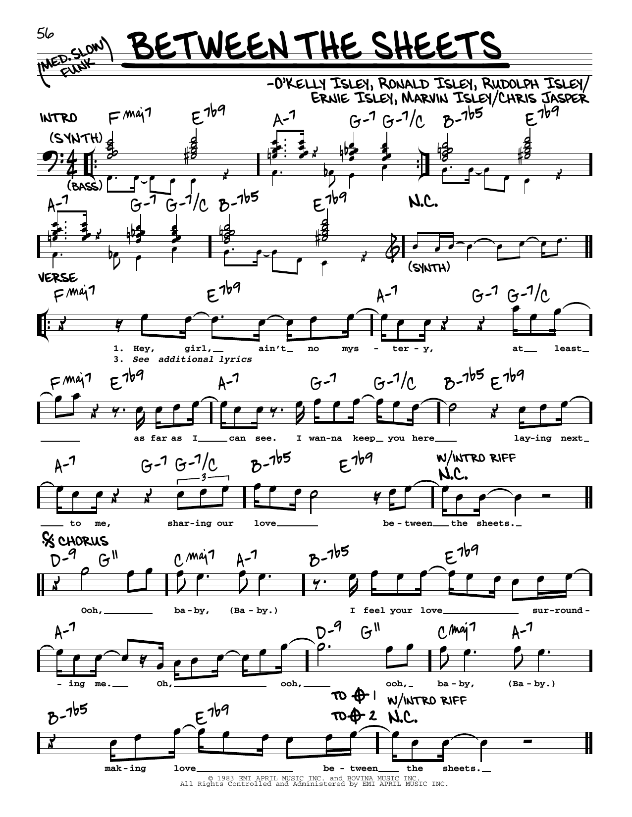 The Isley Brothers Between The Sheets sheet music notes and chords. Download Printable PDF.