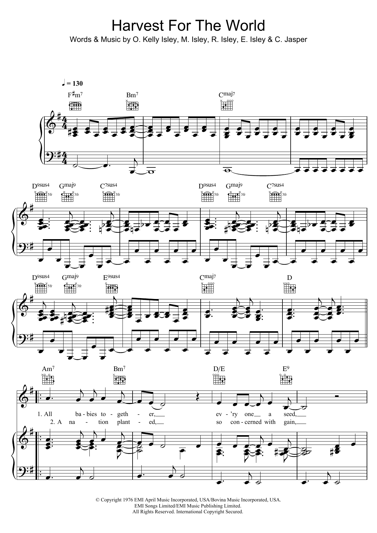 The Isley Brothers Harvest For The World sheet music notes and chords. Download Printable PDF.