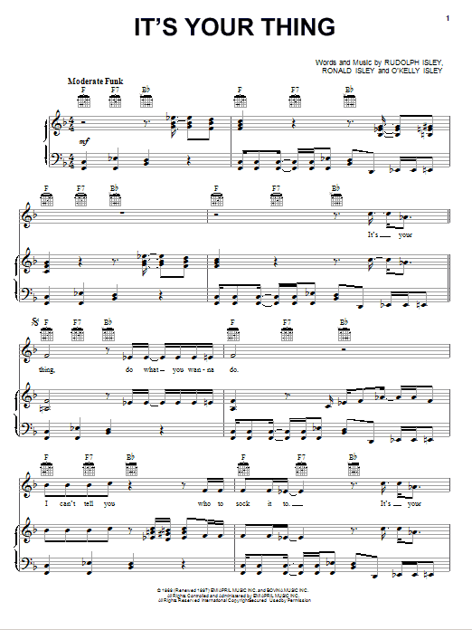 The Isley Brothers It's Your Thing sheet music notes and chords. Download Printable PDF.