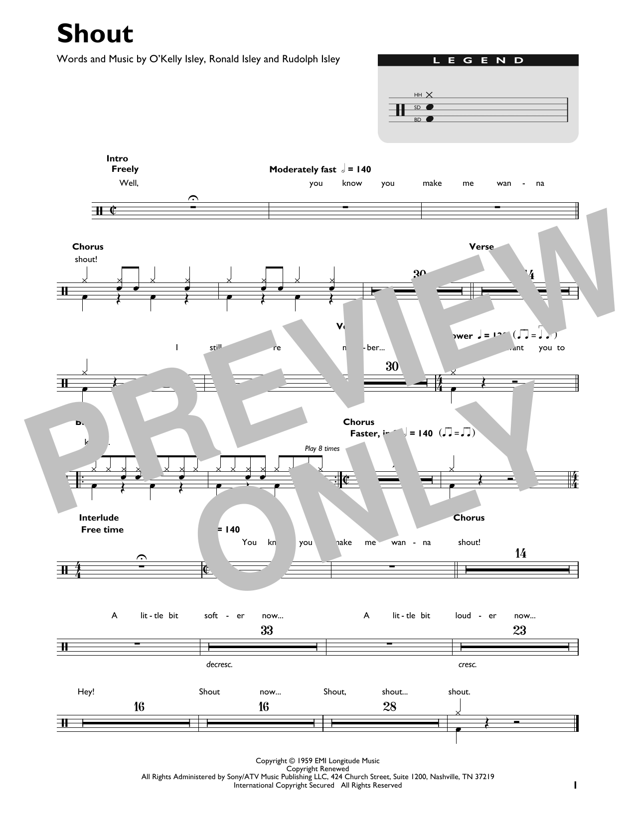 The Isley Brothers Shout sheet music notes and chords. Download Printable PDF.