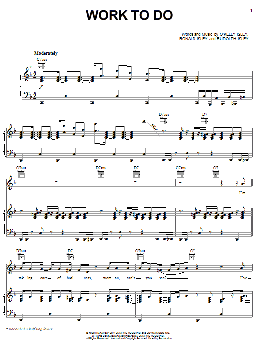 The Isley Brothers Work To Do sheet music notes and chords. Download Printable PDF.