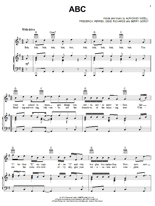 The Jackson 5 ABC sheet music notes and chords. Download Printable PDF.