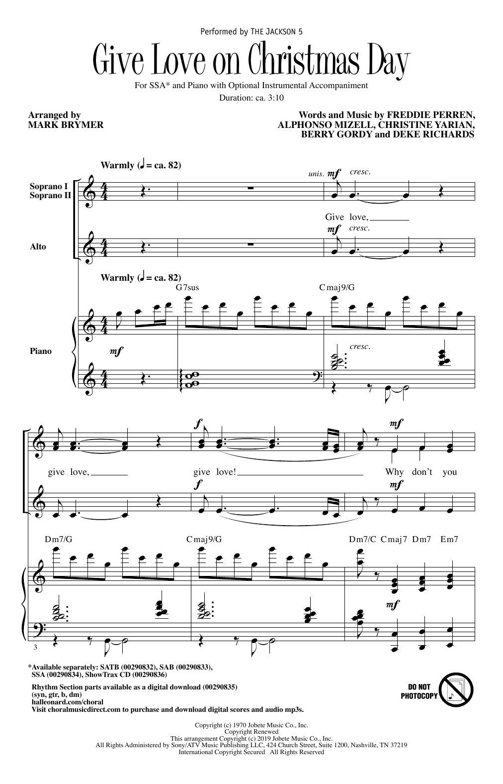 The Jackson 5 Give Love On Christmas Day (arr. Mark Brymer) sheet music notes and chords. Download Printable PDF.