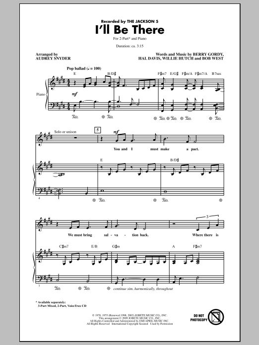 Audrey Snyder I'll Be There sheet music notes and chords arranged for 3-Part Mixed Choir