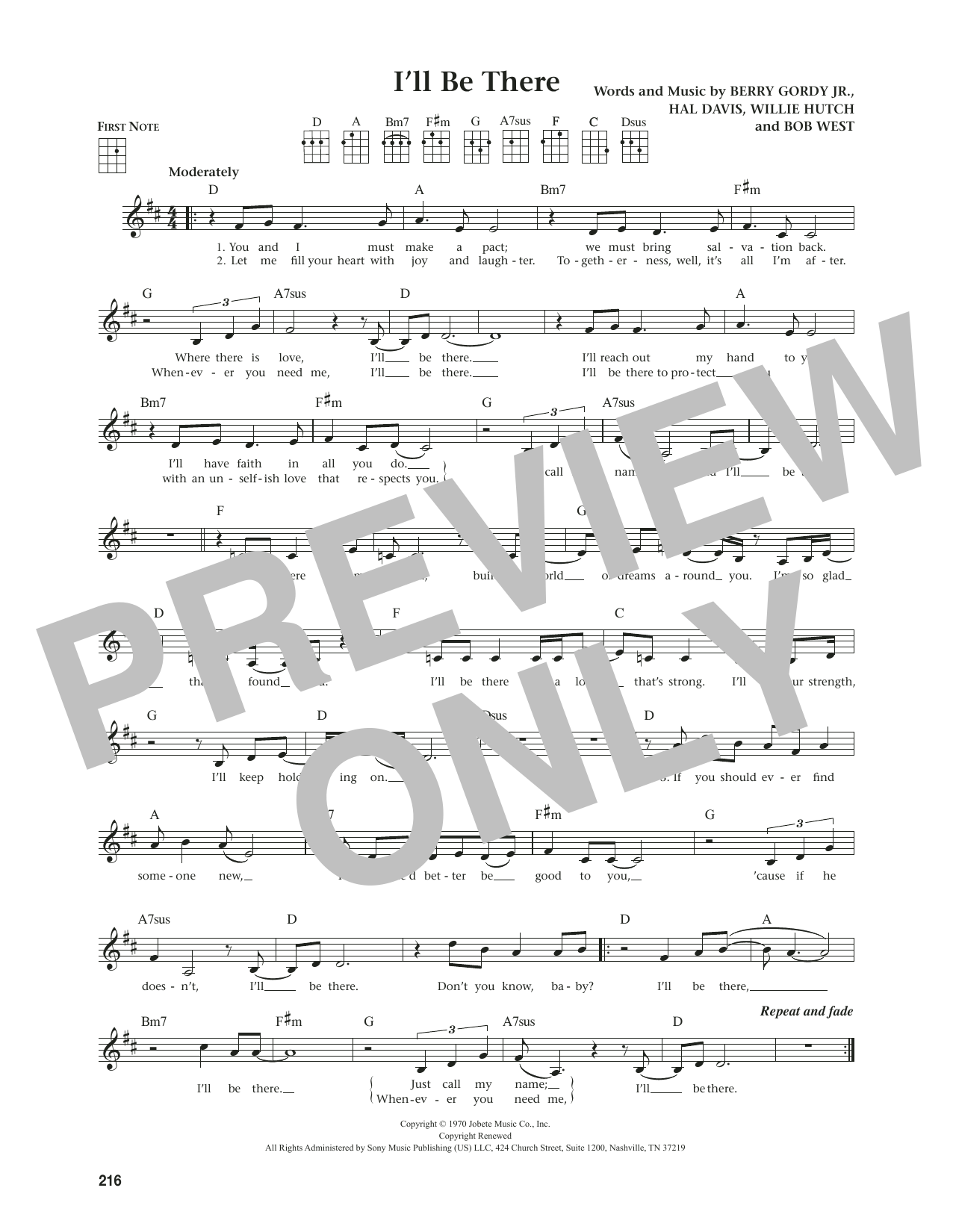 The Jackson 5 I'll Be There (from The Daily Ukulele) (arr. Jim Beloff) sheet music notes and chords. Download Printable PDF.