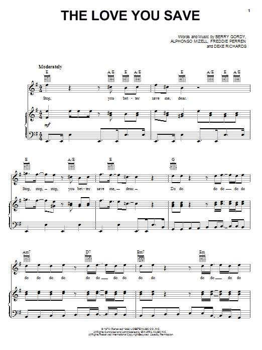 Learn to play The Jackson 5 The Love You Save sheet music for Piano, Vocal & Guitar Chords (Right-Hand Melody) in minutes. Price: 7.8900$ The Jackson 5 The Love You Save sheet music notes and chords arranged for Piano, Vocal & Guitar Chords (Right-Hand Melody)