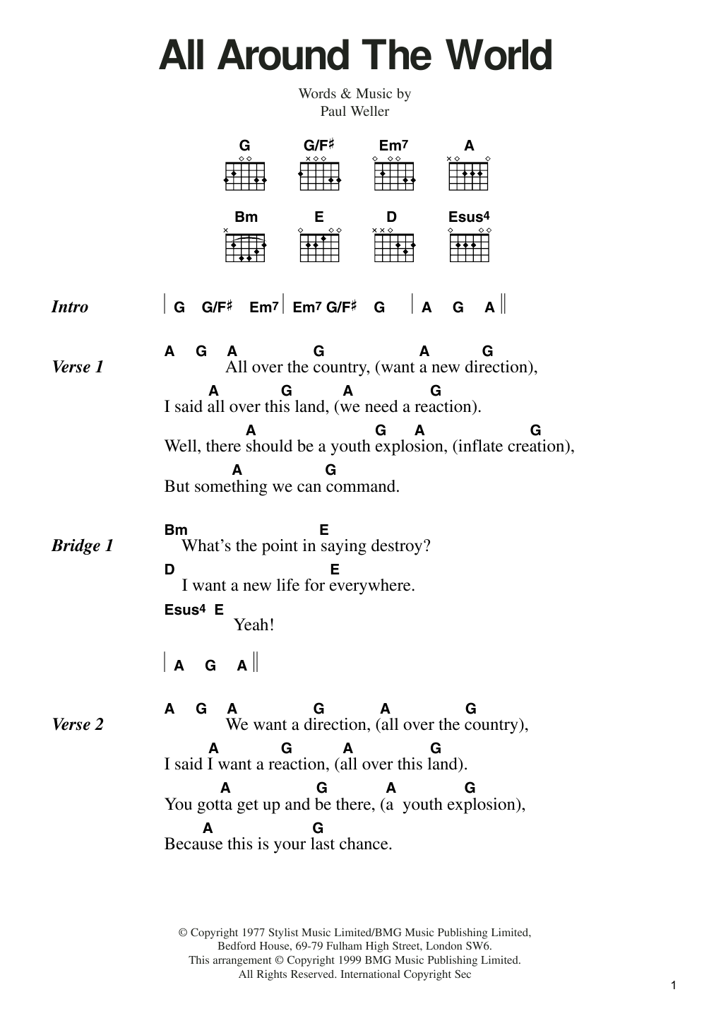 The Jam All Around The World sheet music notes and chords. Download Printable PDF.