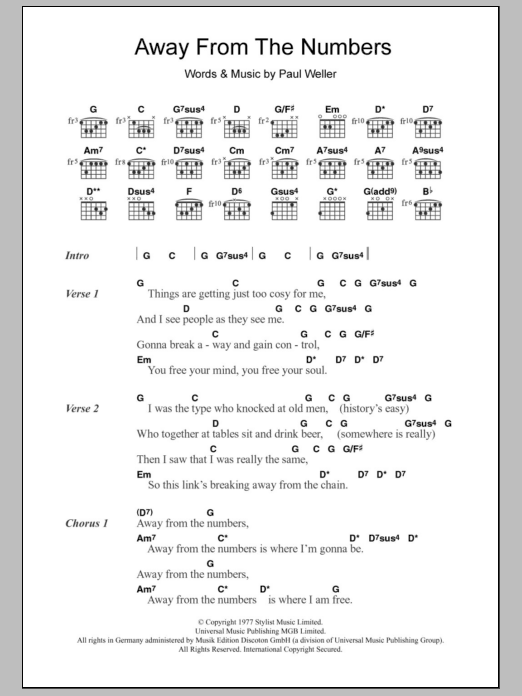 The Jam Away From The Numbers sheet music notes and chords. Download Printable PDF.