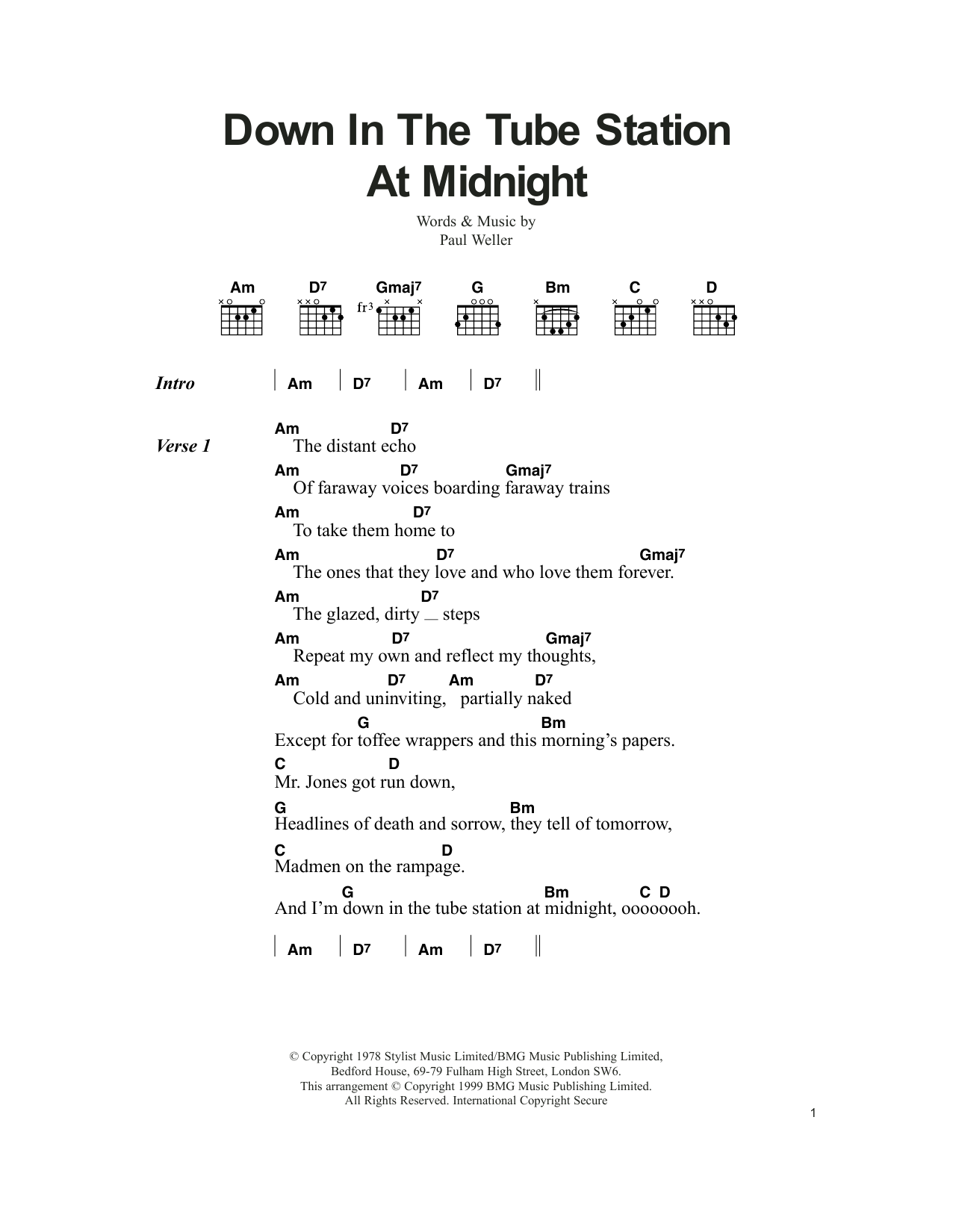 The Jam Down In The Tube Station At Midnight sheet music notes and chords. Download Printable PDF.