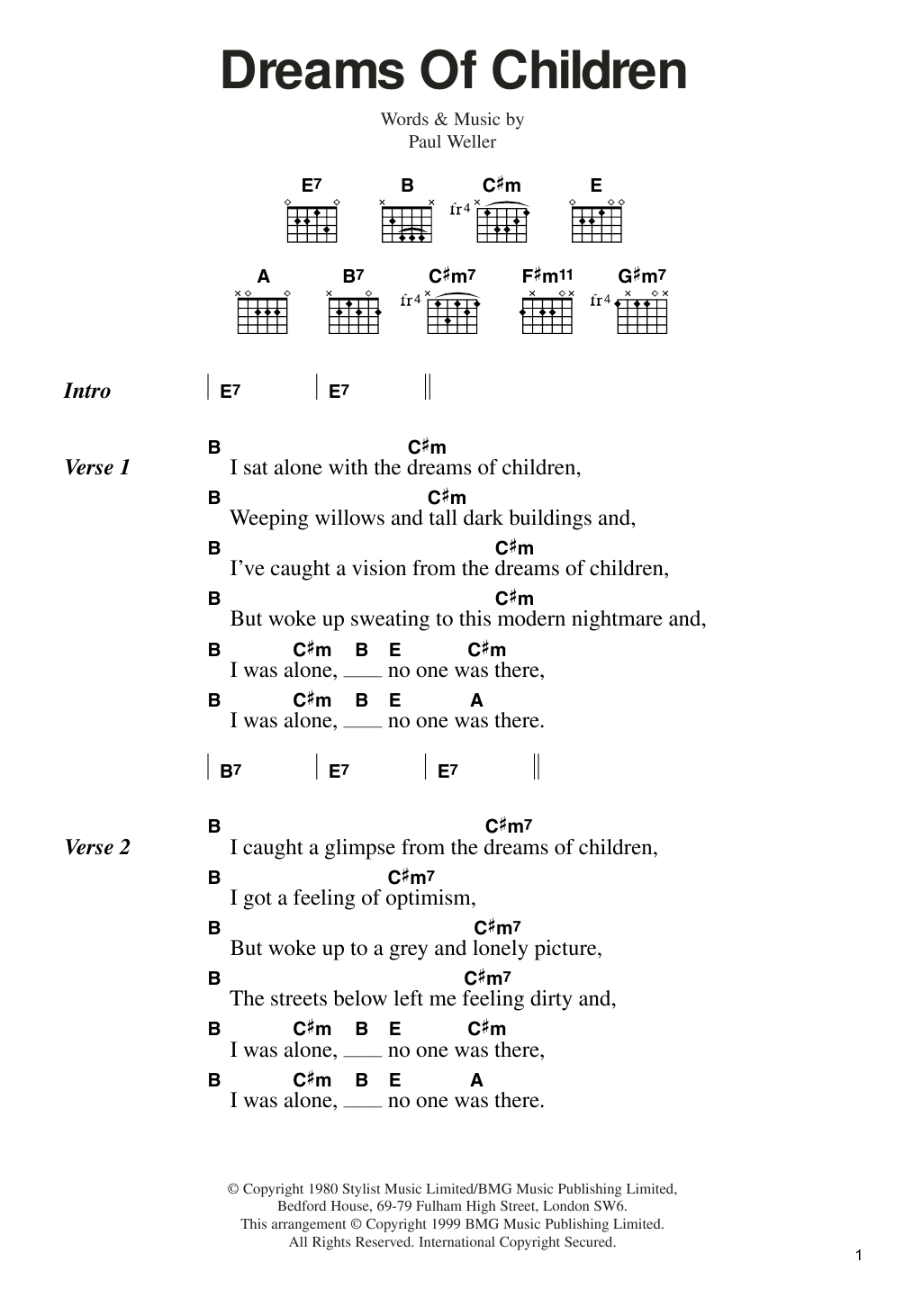 The Jam Dreams Of Children sheet music notes and chords. Download Printable PDF.